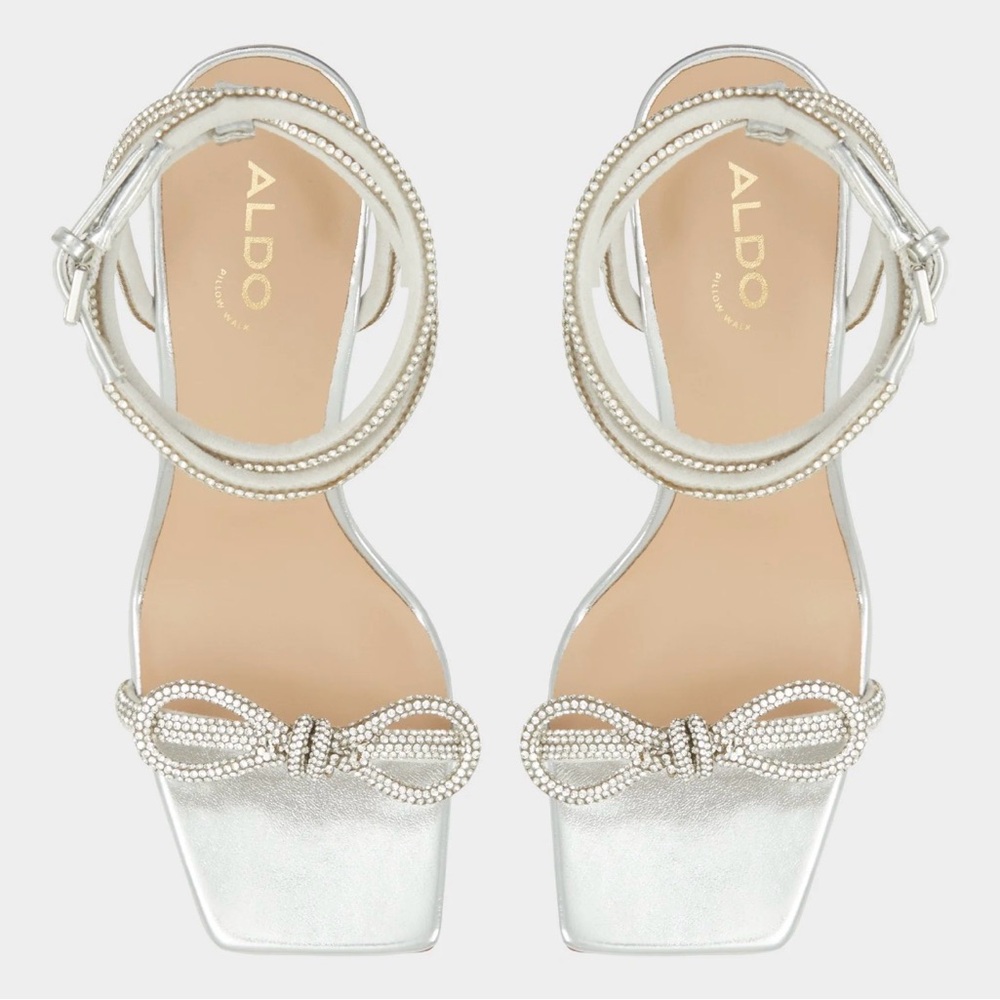 ALDO Barrona Silver Bow Rhinestone Heels